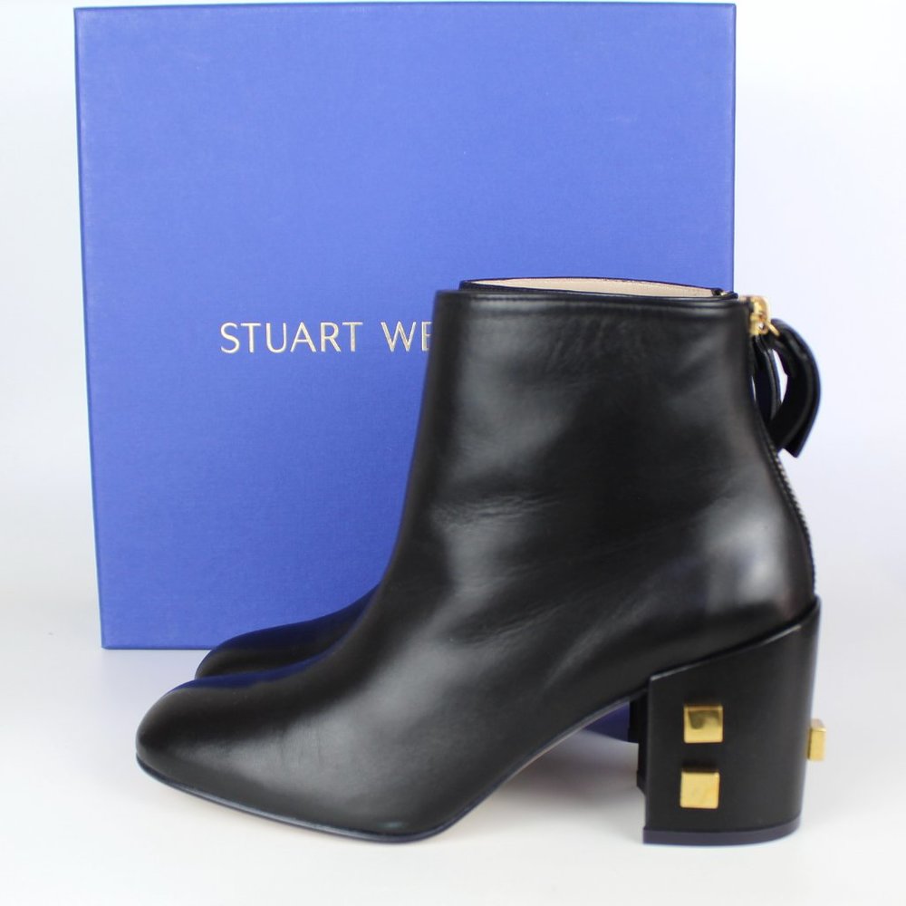New STUART WEITZMAN Zappa Bootie/ Ankle Boots, Black Leather, EU 37/US 6.5, Stud